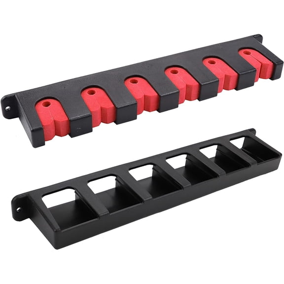 Vertical Fishing Rod Rack - Wall-Mounted Fish Pole Holder for Garage & Boat - 6-Rod Storage Racks - Red Pair