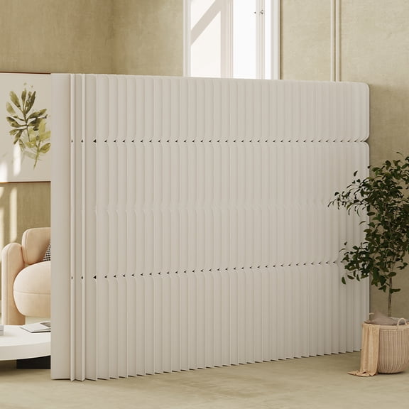 Vertical Folding Kraft Paper Room Divider, Privacy Partition Screen, Freestanding Light Filtering Partition for Living Room Bedroom, Easy Setup, White