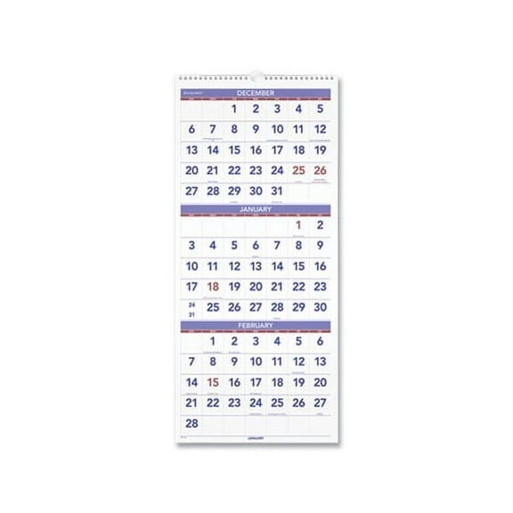 Vertical-Format Three-Month Reference Wall Calendar 12 x 27, 2022
