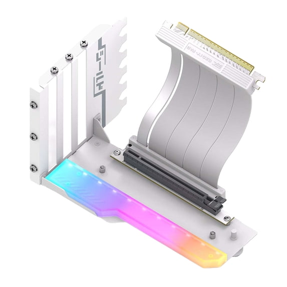 Vertical GPU Mounting Bracket with 15cm PCI-E 4.0 X16 Riser Cable (White Bright)