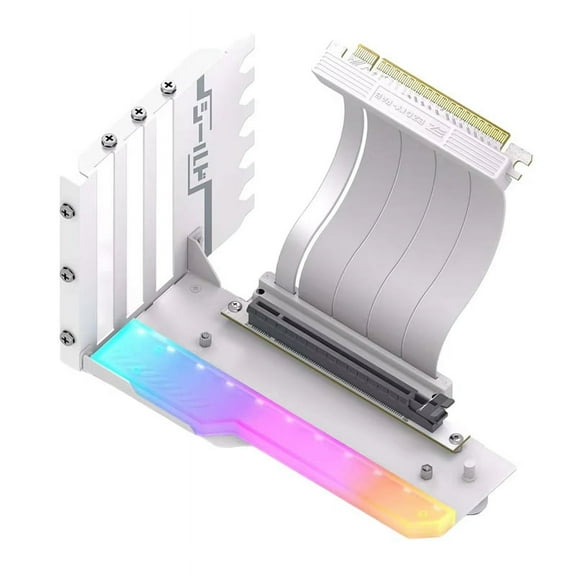 Vertical GPU Mounting Bracket with PCI-E 4.0 X16 Riser Cable Video Card Support Kit 90 Degree Right Angle White
