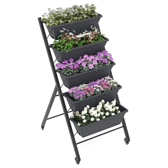 Vertical Garden Bed with Wheels, 5 Tier Raised Garden Bed w/Removable Planter Boxes, Lockable Wheels, Drainage Holes, Rolling Vertical Planter for Vegetable Flower, Outdoor Patio Balcony