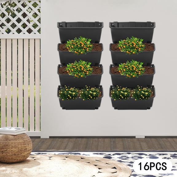 16Pcs Wall Mounted Planter, Vertical Garden Planter for Patio Outdoor Decor, Balcony Plant Hanging Flowerpot