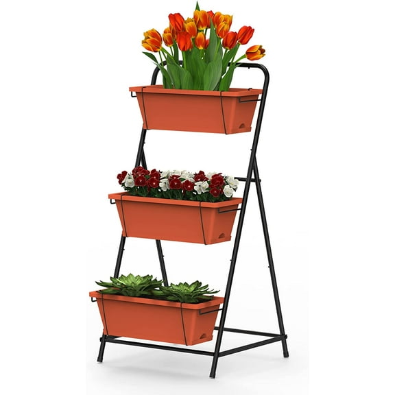 Vertical Garden Planter 3 Tier Vertical Raised Garden Bed Freestanding, Brick Red