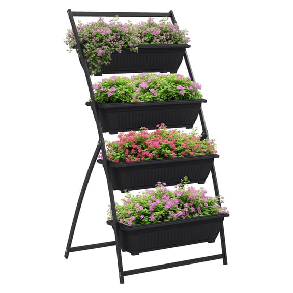 Vertical Garden Planter 4-Tier, Raised Garden Bed Outdoor, Plant Stand Grow Box for Vegetables & Flowers - Black