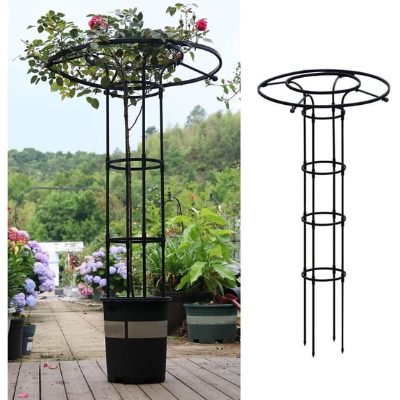 Vertical Garden Trellis for Climbing Plants,Outdoor Umbrella Trellis Tower,Tall Coated Metal Support for Climbing Vines and Flowers Stands (Color : Black, Size : 210/80.7in)