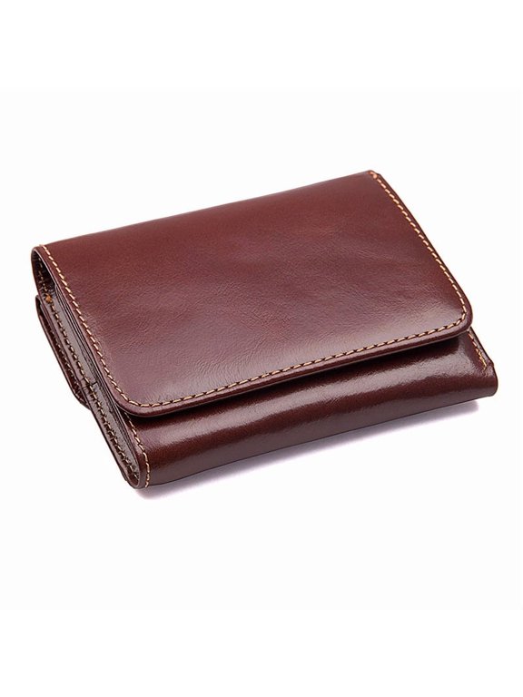 Vertical Genuine Leather Wallet for Men, Vintage RFID Blocking Trifold Card Holder with 9 Card Slots, Cash Compartment, 2 Photo Windows, Coin Pocket, Top Grain Cowhide