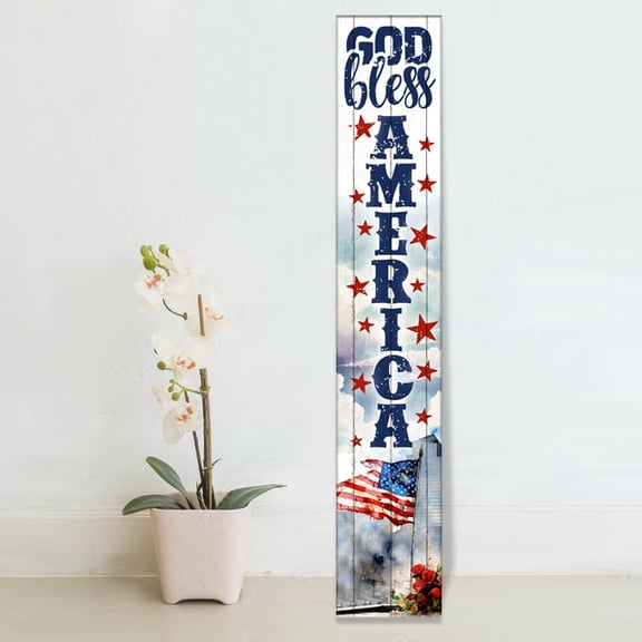 Vertical 'God Bless America' Porch Sign, Summer Collection Porch Signs, 4th Of July, 8x46 Wooden Signs
