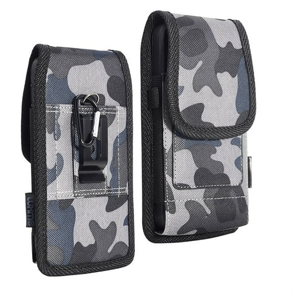 Vertical Gray Camo Rugged Extra Pocket Case is Compatible with Sonim XP 10 with any cover on