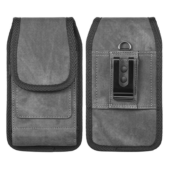 Vertical Gray Denim Tough Extra Pocket Case is Compatible with AT&T Propel 3 5G with a thin cover on it