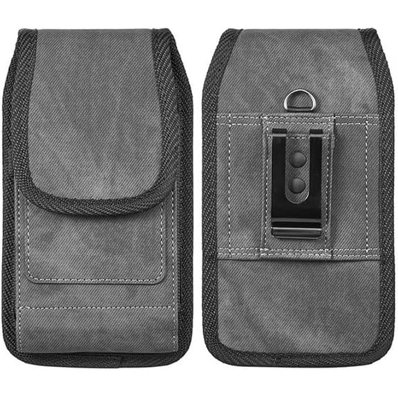 Vertical Gray Rugged Extra Pocket Case is Compatible with Consumer Cellular Zmax 5G, Zmax 11, Zmax 10 with any cover on it.