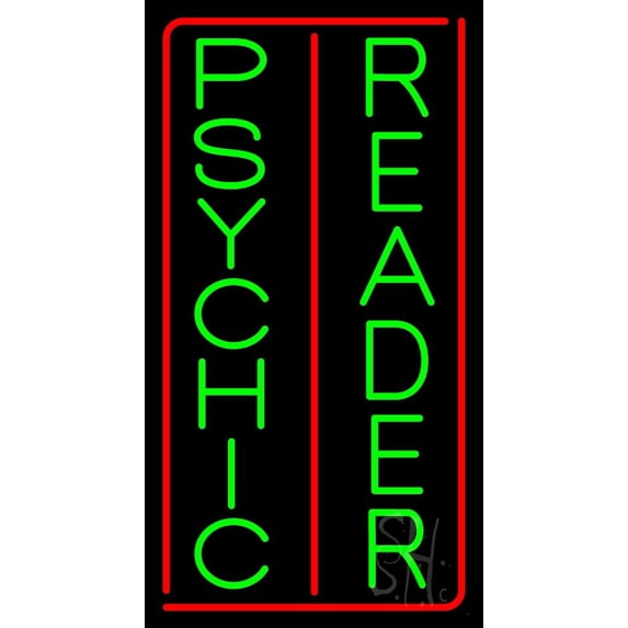 Vertical Green Psychic Reader Red Border LED Neon Sign 37" Tall x 20" Wide - inches Black Square Cut Acrylic Backing, with Dimmer - Bright and Premium built indoor LED Neon Sign for Storefront.