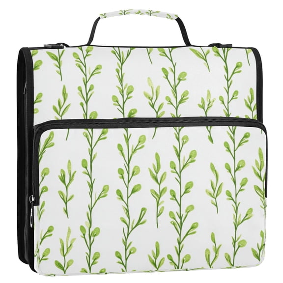 Vertical Green Sprigs Stripes Lines Zipper Binder Bag 3 Ring Binder Bag,Large Capacity Durable Binder Organizer Bag
