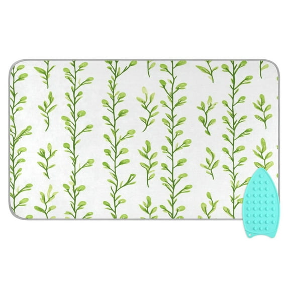 Vertical Green Sprigs Portable Ironing Mat, Heat-Resistant, Dual-Sided, Foldable for Easy Storage
