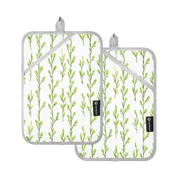 Vertical Green Spring Pot Holder Set 2 Piece Non-Slip Oven Hot Pads Heat Resistant Durable 7x9.8in