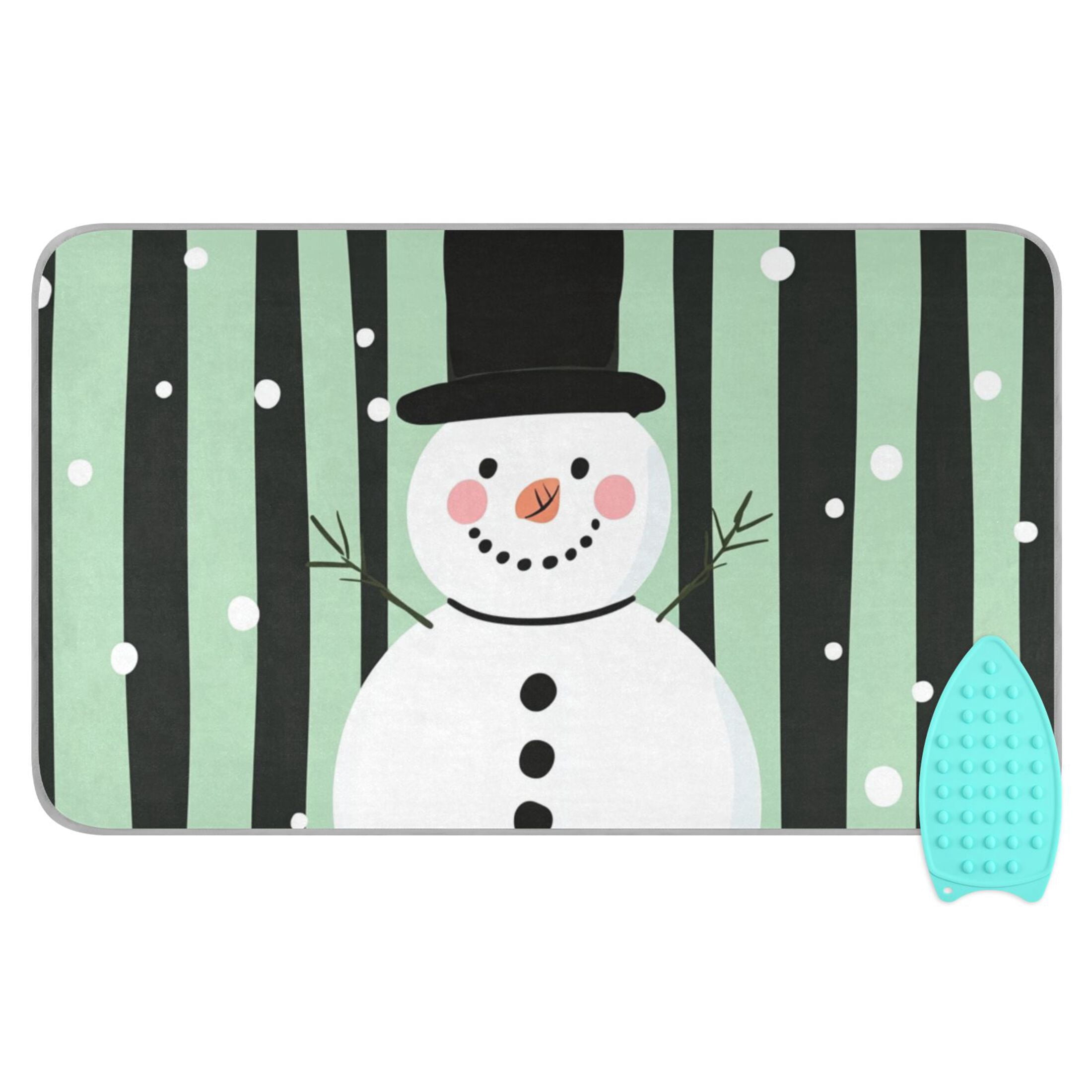 Vertical Green-black Stripes Snowman Ironing Mat Blanket Portable Travel Ironing Pad Heat Resistant Pad 47.2" x 27.6”