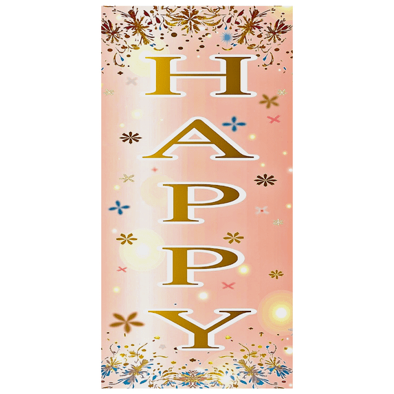 Vertical Happy Banner with Golden Letters on Soft Pink Background Party Decoration Backdrop for Birthday Parties Celebrations Photo Booths Events Decor