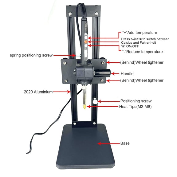 Vertical Heat Press Machine-Heat Set Insert Tool (Insertion Height 210mm) with Heat Set Tips M2-M8 add Brass Metric Knurled Nuts for Threaded Inserts for Plastic and 3D Printing Components
