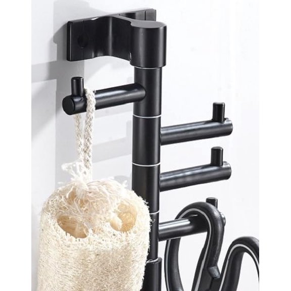 Vertical Hooks Rack with 4 Rotatable Arms,Aluminium Swivel Towel Hook for Bathroom Kitchen Towel Item Storage,Black