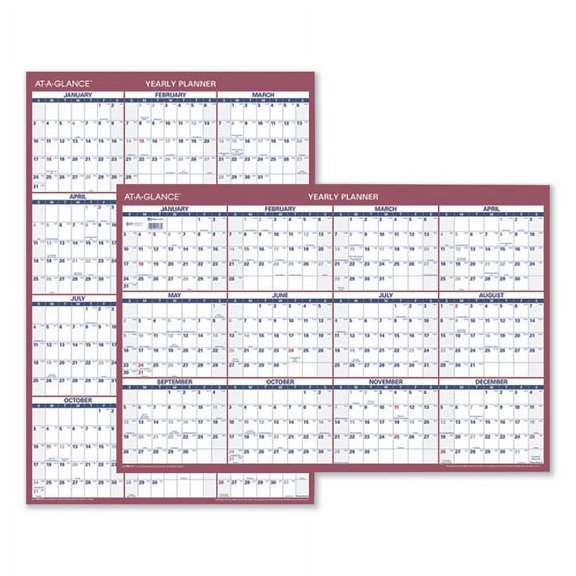 Vertical/Horizontal Wall Calendar, 24 x 36, White/Blue/Red Sheets, 12-Month (Jan to Dec): 2026 | Bundle of 2