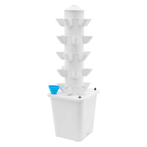 Vertical Hydroponic Garden Tower with 25 Planting Locations, Adjustable Water Level, and Pump for Convenient Home Cultivation