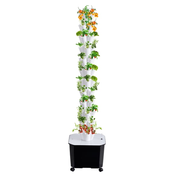 Vertical Hydroponic Grow Tower Aeroponic Tower for Herbs, Fruits and Vegetables 12 Layer 60 Plants Sites with Movable Water Tank Hydrating Pump, Timer, Adapter (60 pots)