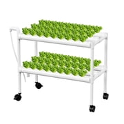 Hydroponics Aquaponics Tower Kit with Wheels, 2 Layers 8 Food-Grade PVC, 54 Plant Sites, Pump and Timer, for Leafy Veg, 35x14x33