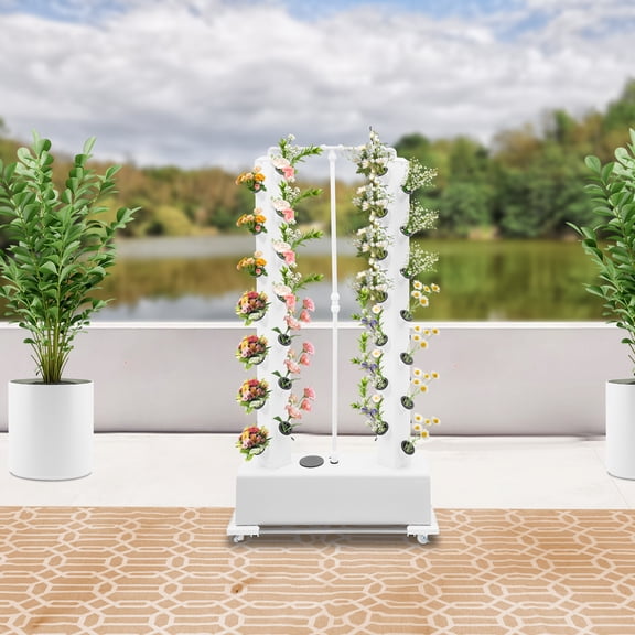 Vertical Hydroponic System, 56 Planting Holes on Mobile Cart, 30L Reservoir with Auto Watering, Ideal for Vegetables & Herbs