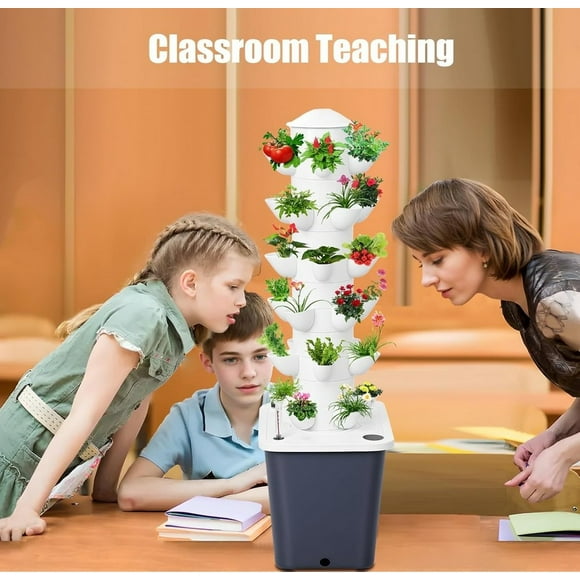 Vertical Hydroponics Garden Tower, 30-Plant Hydroponic Growing System with 10L Tank, 6 Layers Vertical Planter Towe Hydroponic Tower Garden, Automatic Watering for Home Indoor Gardening System Black
