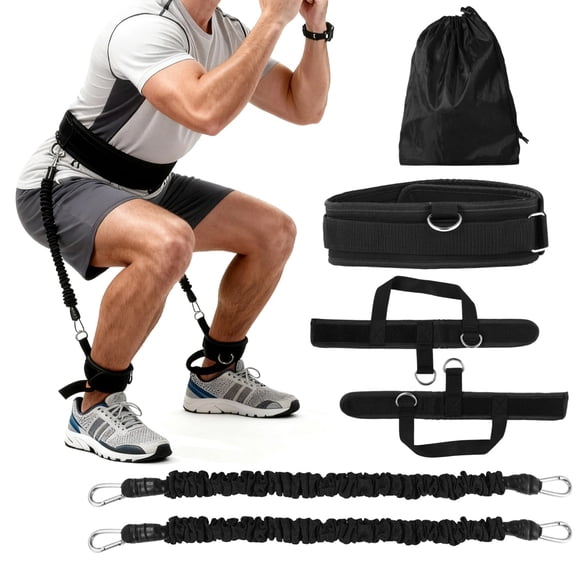 Vertical Jump Trainer, Leg Strength Resistance Belt, Jump Training Equipment for Basketball, Volleyball, Football, Tennis, Squat and Agility Workouts, Adjustable Waist and Ankle Straps