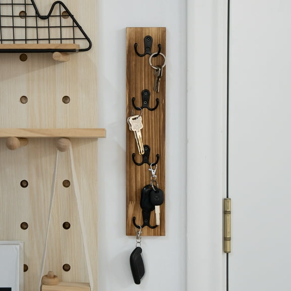 Vertical Key Holder for Wall - Mounted Wooden Key Rack Organizer with Hooks for Home Entryway, Laundry Room & Garage - Perfect Space-Saving Storage Solution for Keys, Scarves, Wallets & Pet Leashes