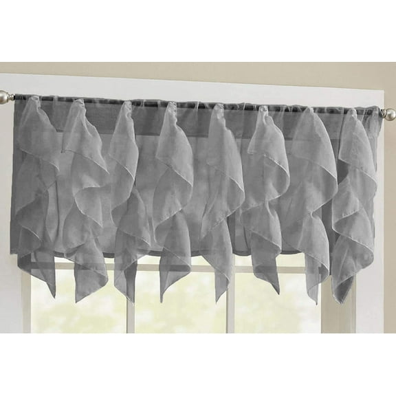 Rooney Luxury Cascade Ruffle Waterfall Sheer Curtains, 50” x 16”
