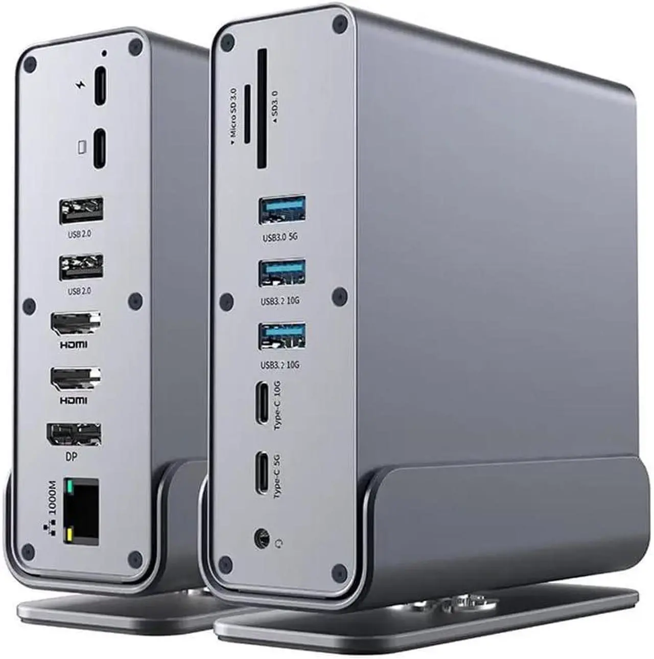 Vertical Laptop Docking Station 3 Monitors, 15-in-1 USB C Dock Station Hub Triple Display with 2X 4K HDMI & 1x DP, 10Gbps USB-C and USB-A 3.2 Data, 100W PD Charging+Ethernet+SD/TF+Audio