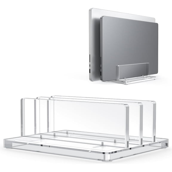 Vertical Laptop Stand for Desk, Acrylic Dual Laptop Holder Desktop Clear Adjustable Dock for MacBook Pro Air, HP, All Gaming Laptops up to 17 (Clear, Dual Slot)