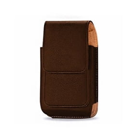 Vertical Leather (5") Pouch with Card Holder and Clips in the Back - Brown