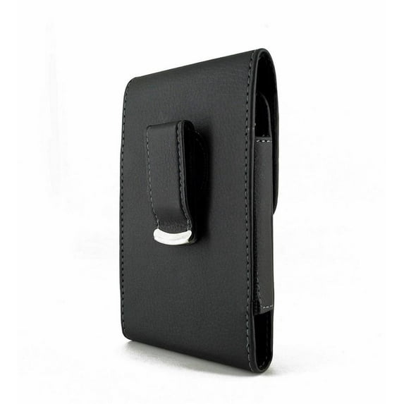 Vertical Leather Case Belt Clip Pouch Holster Sleeve for Nokia 2.1 (Fits w/ Otterbox Defender Symmetry Commuter / Lifeproof Case On) - Black