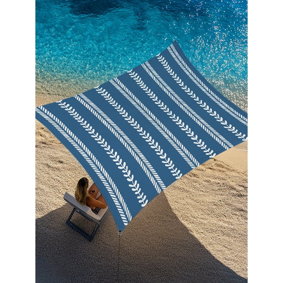 Vertical Leaves Stripes Sun Shade Sail 12' x 16', Modern Minimalist Blue White Vine Vine Line Rectangle Outdoor Sunshade Canopy, Waterproof UV Block Patio Covers for Garden Yard Beach