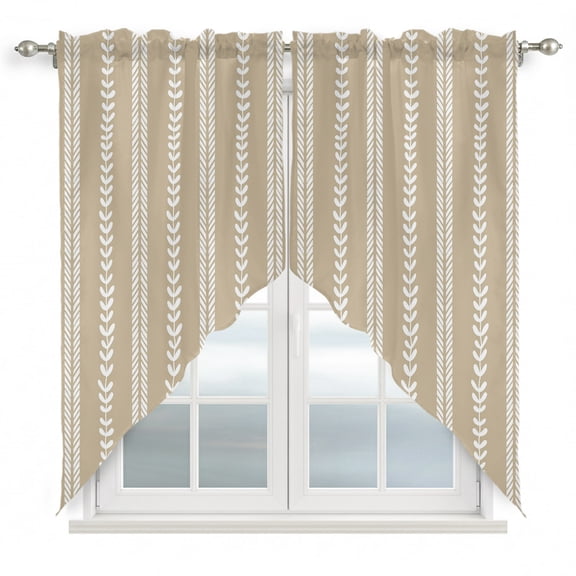 Vertical Leaves Stripes Swag Valances for Windows 2 Pack Modern Minimalist Beige White Vine Vine Line Swag Kitchen Curtains 36 Inches Long Rod Pocket Short Window Curtain for Kitchen Bathroom 28"x36"