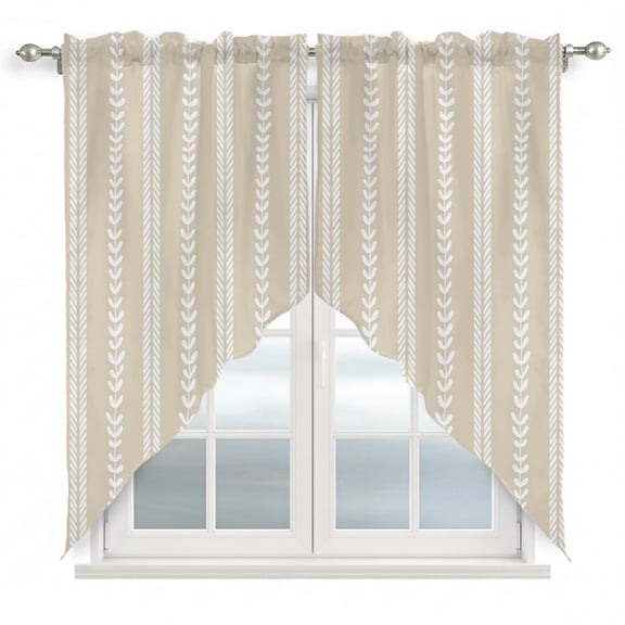 Vertical Leaves Stripes Swag Valances for Windows 2 Pack Modern Minimalist Cream White Vine Vine Line Swag Kitchen Curtains 63 Inches Long Rod Pocket Short Window Curtain for Kitchen Bathroom 36"x63"