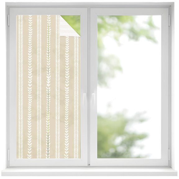 Vertical Leaves Stripes Window Privacy Film Modern Minimalist Cream White Vine Vine Line Decorative Glass Window Film UV Blocking Static Cling Sticker Covering for Home Door 17.7 x 39.3 inches