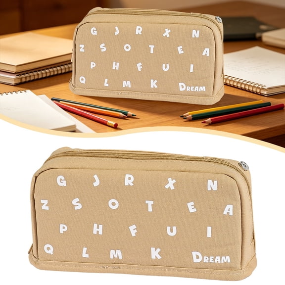 Vertical Letter Star Pattern Pencil Case, Multifunctional Aesthetic Stationery Bag with Large Capacity, Standing Makeup and Pen Organizer for Schol and Office (Brown)