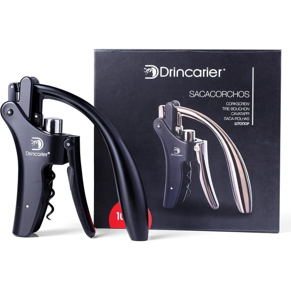 Vertical Lever Corkscrew with Non-Stick Worm, Compact Wine Opener Bottle built-in Foil Cutter