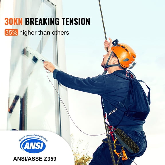 Vertical Lifeline Assembly,0.55"x50' Fall Protection Rope with 30 KN Breaking Tension,Polyester Roofing Rope with Steel Snap Hooks,Rope Grab,and Shock Absorber,ANSI Compliant