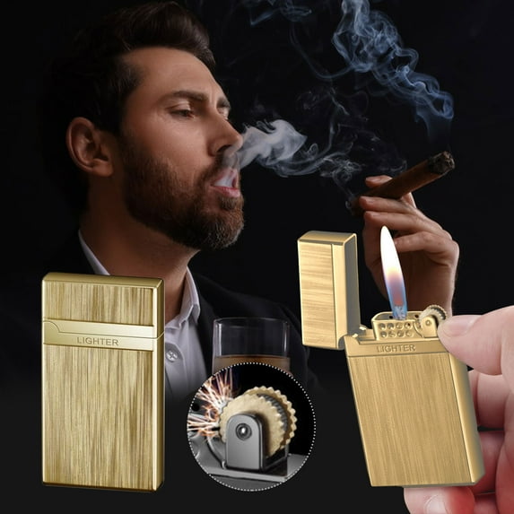 Vertical Lighter for Father,Portable Vintage Trench Lighter,Copper Kerosene Lighter for Men Dad Husband (Fuel Not Included),Best Gift for Father Mother Boyfriends