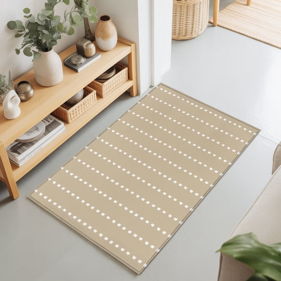 Vertical Lines 2'x3' Rug for Entryway Front Door Kitchen Sink Area, Modern Abstract White Dashed Pattern Flax Low Pile Washable Non Slip Rectangle Area Rug