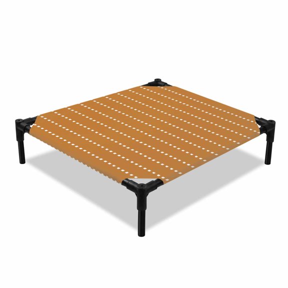 Vertical Lines Elevated Dog Bed, Modern Abstract White Dashed Pattern Ochre Cooling Breathable Outdoor Raised Dog Cot Bed with Metal Frame Non-Slip Feet for Small Dog 20x20in