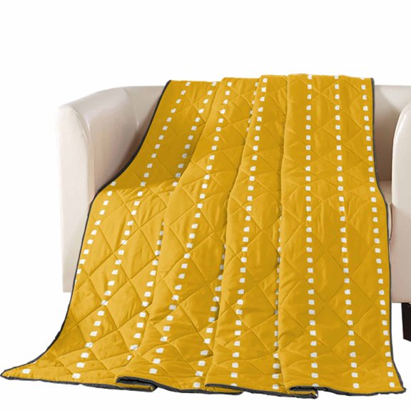 Vertical Lines Quilted Comforters Cooling Blanket Full Size, Modern Abstract White Dashed Pattern Lemon Yellow Cold Comfort for Hot Sleepers Lightweight Air Conditioning Quilt Blanket for Bed