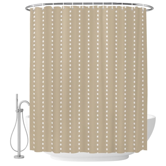 Vertical Lines Shower Curtain for Bathroom, Modern Abstract White Dashed Pattern Flax Waterproof Cloth Fabric Bathroom Accessories Set with 12 Rust Proof Plastic Hooks, 72"x78"