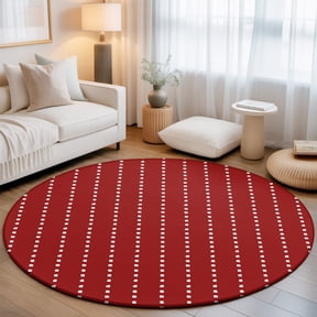 Vertical Lines Small Round Rug 3Ft Modern Abstract White Dashed Pattern Red Area Rugs Washable Non Slip Indoor Floor Mats Circle Carpet for Living Room Bedroom Dining Room Home Decor