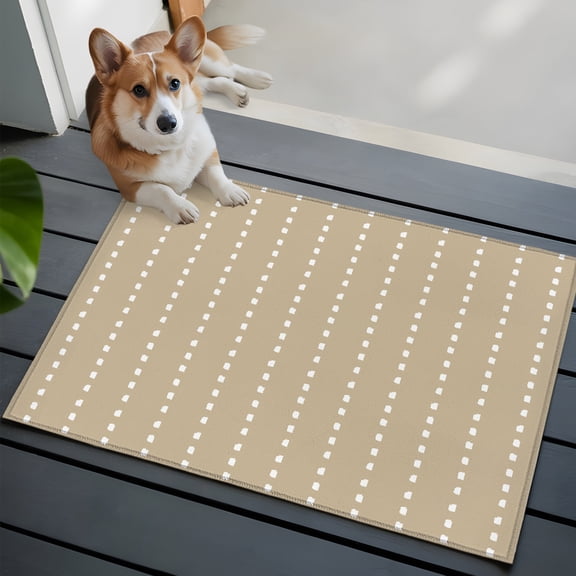 Vertical Lines Washable Entry Rug 2x3 Modern Abstract White Dashed Pattern Flax Low Pile Indoor Door Mat with Rubber Backing Thin Area Rug for for Entrance, Bedroom, Kitchen, Laundry, Bathroom